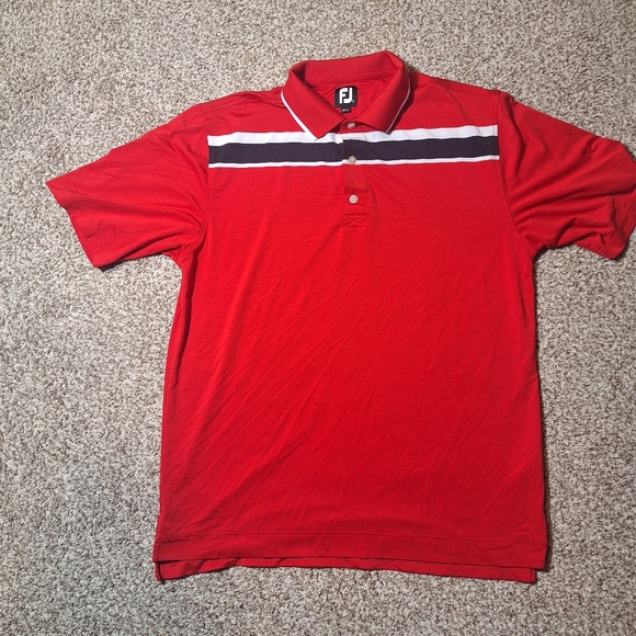 Footjoy FJ Mens Performance Golf Polo Sz L Red Blue Striped Color Block Stretch - Picture 1 of 7